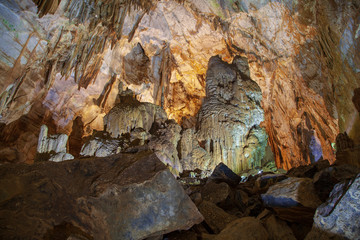 Paradise Cave (Thien Duong Cave), Vietnam. Stolctites and stologmites in a paradise cave at Phong Nha-Ke Bang National