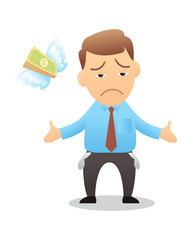 man run out of money. bankruptcy Lack of money. show empty pocket. cartoon isolated vector illustration