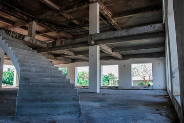 Fototapeta na wymiar Interior of white abandoned building, urbex 