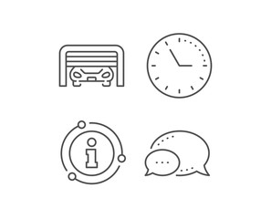 Fototapeta premium Parking garage line icon. Chat bubble, info sign elements. Auto park sign. Car place symbol. Linear parking garage outline icon. Information bubble. Vector