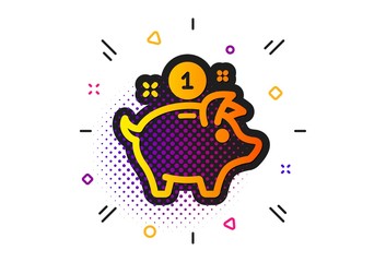 Piggy bank sign. Halftone circles pattern. Saving money icon. Classic flat saving money icon. Vector