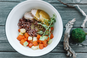Healthy vegan salad in white plate