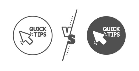 Helpful tricks sign. Versus concept. Quick tips click line icon. Line vs classic quick tips icon. Vector