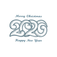 2020. 2020 vintage style hand drawn vector greeting card. Merry Christmas and Happy New Year engraving style retro illustration. Part of set.