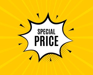 Special price symbol. Chat speech bubble. Sale sign. Advertising Discounts symbol. Yellow vector banner with bubble. Special price text. Chat badge. Colorful background. Vector - obrazy, fototapety, plakaty