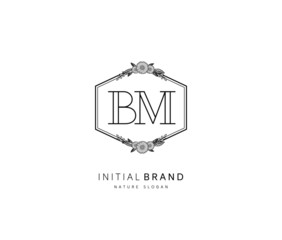 Obraz premium B M BM Beauty vector initial logo, handwriting logo of initial signature, wedding, fashion, jewerly, boutique, floral and botanical with creative template for any company or business.