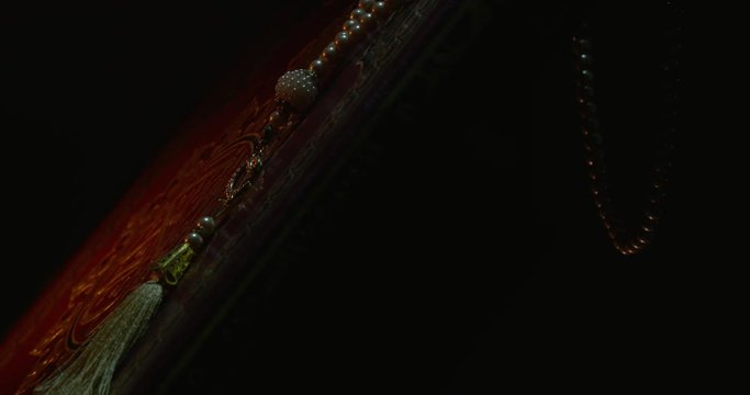 Holy Quran Cover on Book Rest with Prayer Beads 2