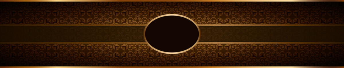 Vintage banner with gold label on ornamental background. Elegant website header. Golden decoration for packaging design. Place for text.