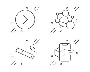 Smoking, Forward and Integrity line icons set. Augmented reality sign. Cigarette, Next direction, Social network. Phone simulation. Business set. Line smoking outline icon. Vector