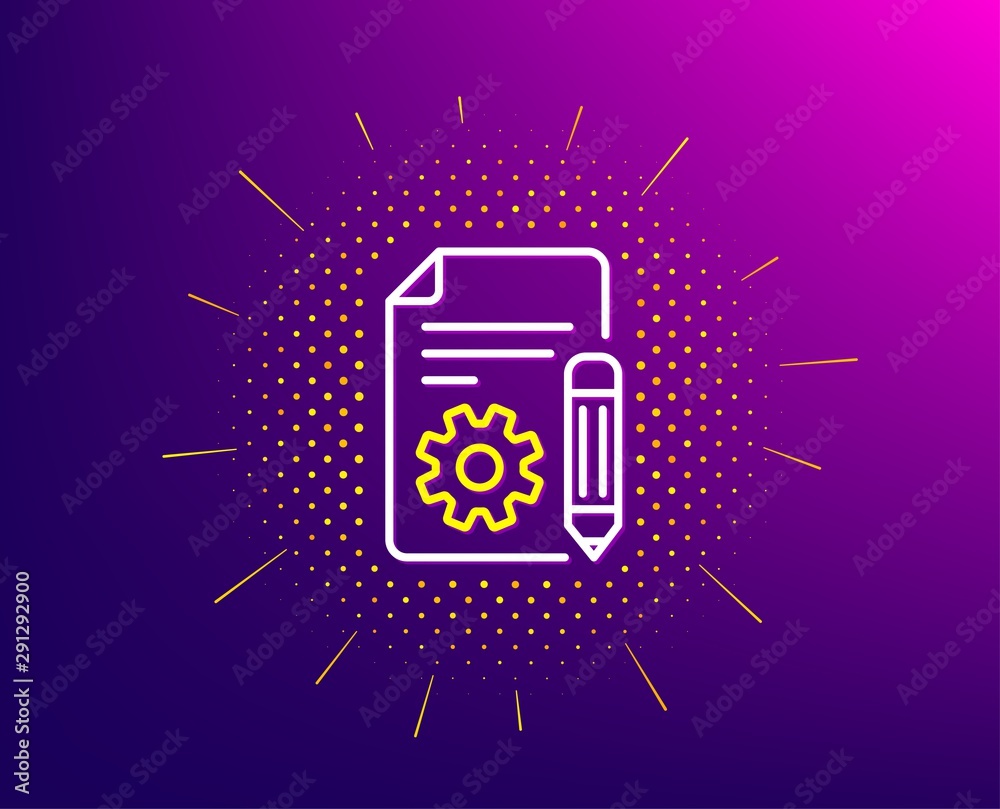 Aufkleber documentation line icon. halftone pattern. technical instruction sign. gradient background. document