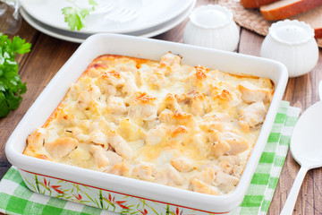 Ceramic cabbage and chicken fillet casserole, horizontal