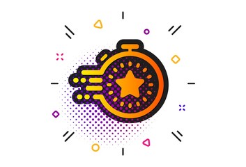 Time management sign. Halftone circles pattern. Timer icon. Stopwatch with star symbol. Classic flat timer icon. Vector