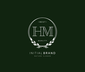 H M HM Beauty vector initial logo, handwriting logo of initial signature, wedding, fashion, jewerly, boutique, floral and botanical with creative template for any company or business.