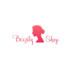 Logo with woman profile for beauty shop, female head, style haircut