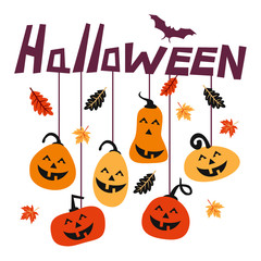 Set of halloween pumpkins, funny faces. Autumn holidays. Vector illustration EPS10.