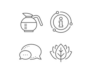 Coffeepot line icon. Chat bubble, info sign elements. Coffee Hot drink sign. Brewed fresh beverage symbol. Linear coffeepot outline icon. Information bubble. Vector