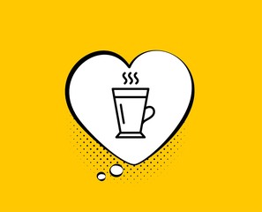 Latte line icon. Comic speech bubble. Hot Coffee or Tea sign. Fresh beverage symbol. Yellow background with chat bubble. Latte icon. Colorful banner. Vector