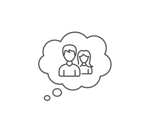 Group line icon. Chat bubble design. Users or Teamwork sign. Male and Female Person silhouette symbol. Outline concept. Thin line teamwork icon. Vector
