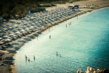 Aerial view of crowded beach, Crete, Greece