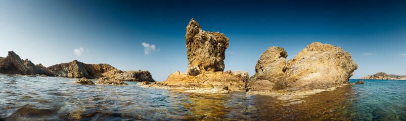 Scenic view of sea and cliff, Crete, Greece