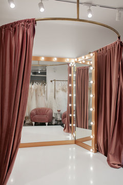 fashion boutique interior, fitting room in the wedding salon