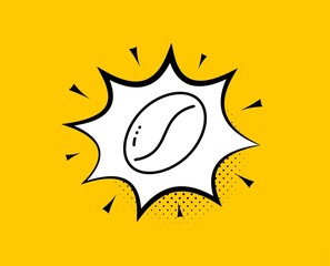 Coffee beans line icon. Comic speech bubble. Tasty seed sign. Vegan drink symbol. Yellow background with chat bubble. Coffee beans icon. Colorful banner. Vector