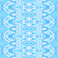 Texture seamless vector pattern arabesque from blue and white oriental tiles, ornaments doodle