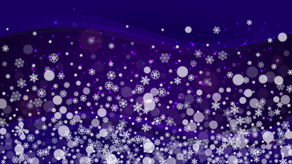 Xmas sales with ultraviolet snowflakes. New Year backdrop. Snow frame for gift coupons, vouchers, ads, party events. Christmas trendy background. Holiday snowy banner for xmas sales