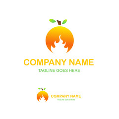 Fruit logo,vector orange with fire,fresh fruit.vector logo template