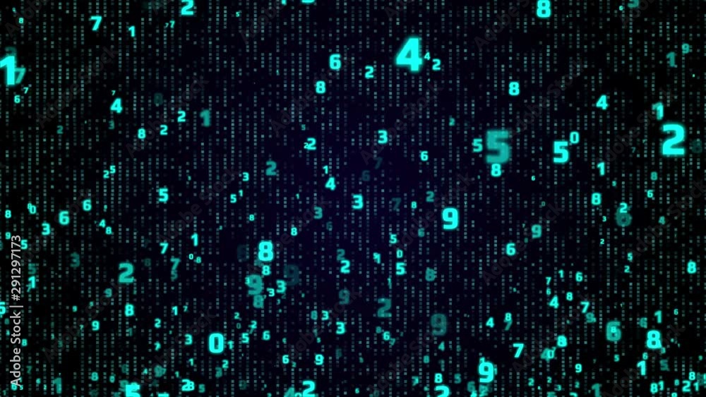 Aufkleber Digital Number Technology 4K Motion Computing Running Developer Program Code Motion Background. 3D Graphic Binary Encoding Decimal Statistics Algorithm Row Matrix Concept Display.