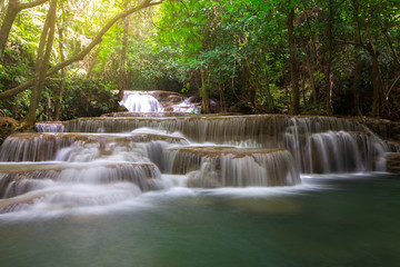beautiful deep forest waterfall in Thailand, Erawan waterfall