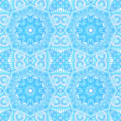 Texture seamless vector pattern arabesque from blue and white oriental tiles, ornaments doodle