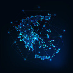 Greece map outline with stars and lines abstract framework. Communication, connection concept