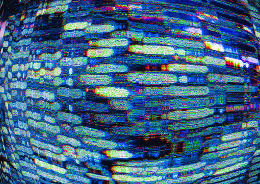 Glitch art. Transmission error. Blue pixel static noise pattern.