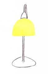Drawing with watercolors: Lamp with a yellow lampshade.
