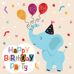 Happy Birthday poster with elephant - vector illustration, eps