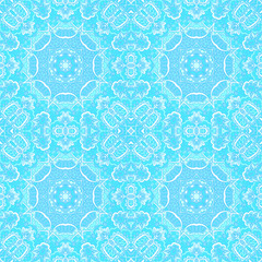Texture seamless vector pattern arabesque from blue and white oriental tiles, ornaments doodle