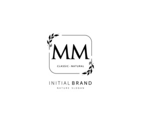M MM Beauty vector initial logo, handwriting logo of initial signature, wedding, fashion, jewerly, boutique, floral and botanical with creative template for any company or business.