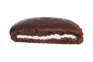 isolated chocolate cream cake slice