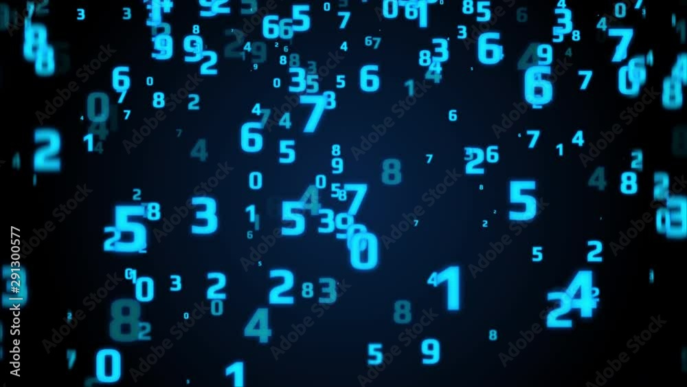 Fototapete Digital Number Technology 4K Motion Computing Running Developer Program Code Motion Background. 3D Graphic Binary Encoding Decimal Statistics Algorithm Row Matrix Concept Display.