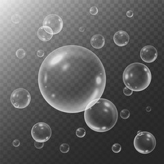 Realistic bubble vector. Many bubbles are floating. isolate on transparent background.