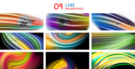 Set of spectrum flowing liquid lines backgrounds.