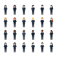 Businesswoman with crossed arms icon set. Vector.