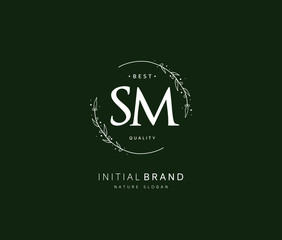 S M SM Beauty vector initial logo, handwriting logo of initial signature, wedding, fashion, jewerly, boutique, floral and botanical with creative template for any company or business.