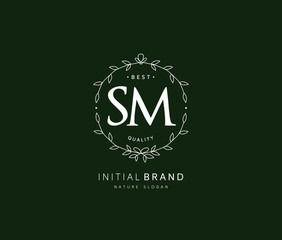 S M SM Beauty vector initial logo, handwriting logo of initial signature, wedding, fashion, jewerly, boutique, floral and botanical with creative template for any company or business.