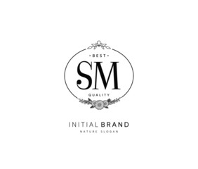 S M SM Beauty vector initial logo, handwriting logo of initial signature, wedding, fashion, jewerly, boutique, floral and botanical with creative template for any company or business.