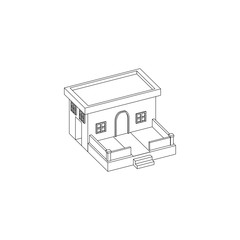 Simple Isometric building representing house, cafe, store, classic building isolated line art