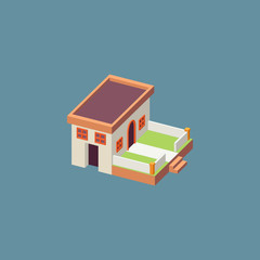 Simple Isometric building representing house, cafe, store, classic building