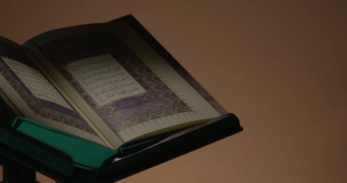 Holy Quran on Book Rest at Left Side with Prayer Beads Rotation 2 Loop