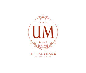 U M UM Beauty vector initial logo, handwriting logo of initial signature, wedding, fashion, jewerly, boutique, floral and botanical with creative template for any company or business.